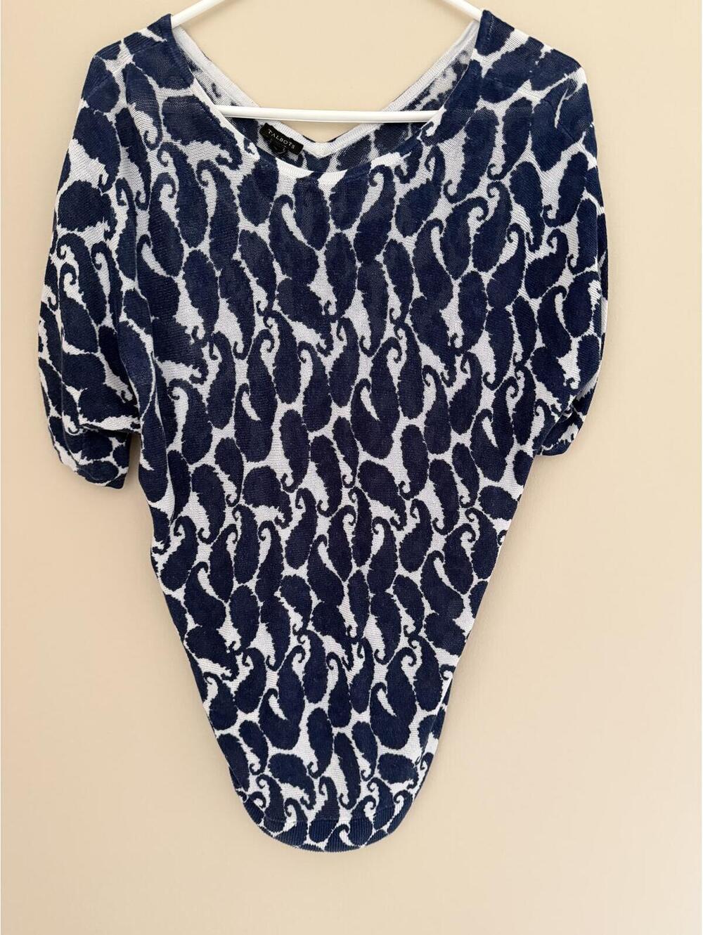 M/L Talbots Knit Top, Reversible, Blue/White